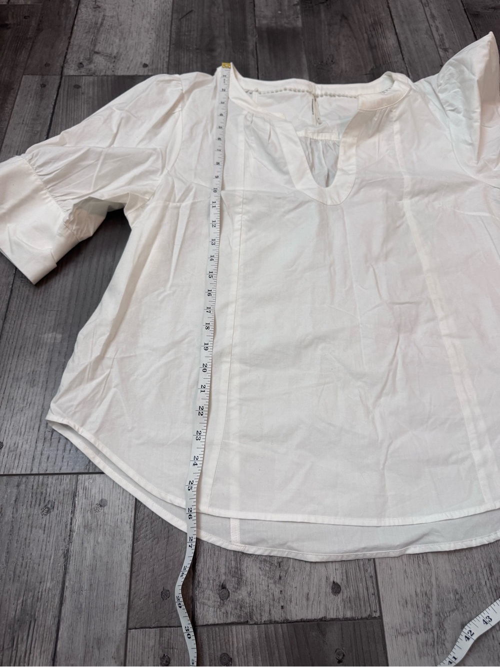 Anthropologie White V-Neck Puff Sleeve Blouse - Picture 4 of 7